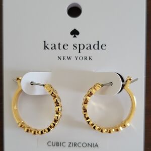 Kate Spade Clear/Gold Cubic Zirconia Full Circle Huggies Hoop Earrings NWT